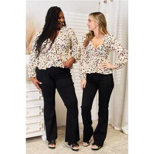 Honey Printed Tied Plunge‎ Peplum Blouse